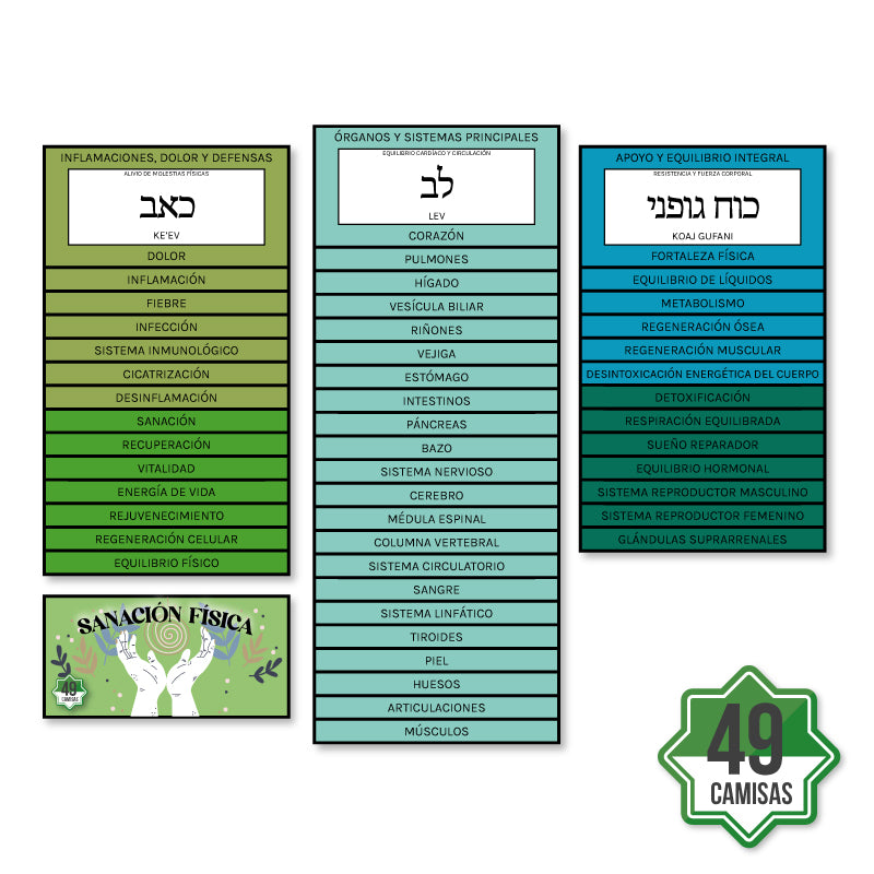 Colección mayorista de 49 etiquetas de sanación física para péndulo hebreo – terapia energética corporal