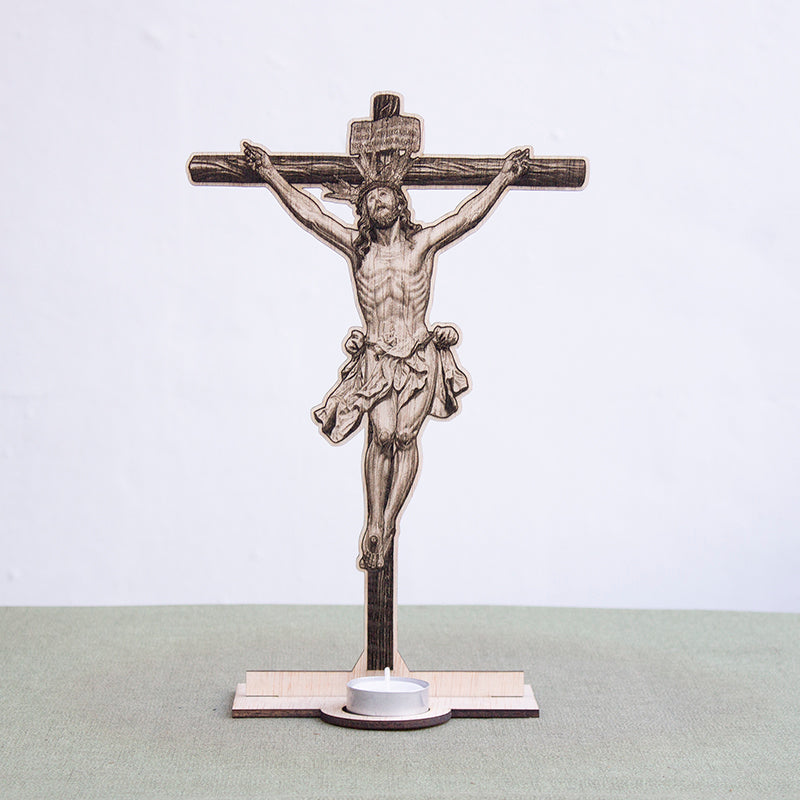 Altar del Santísimo Cristo de la Expiración El Cachorro en madera grabada con hueco para vela de té para venta mayorista.