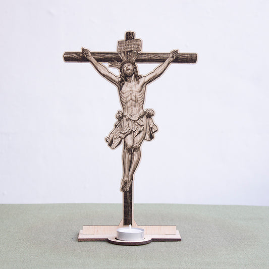 Altar del Santísimo Cristo de la Expiración El Cachorro en madera grabada con hueco para vela de té para venta mayorista.
