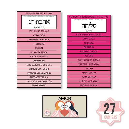 Colección mayorista de 27 etiquetas de amor para péndulo hebreo – producto esotérico para reventa