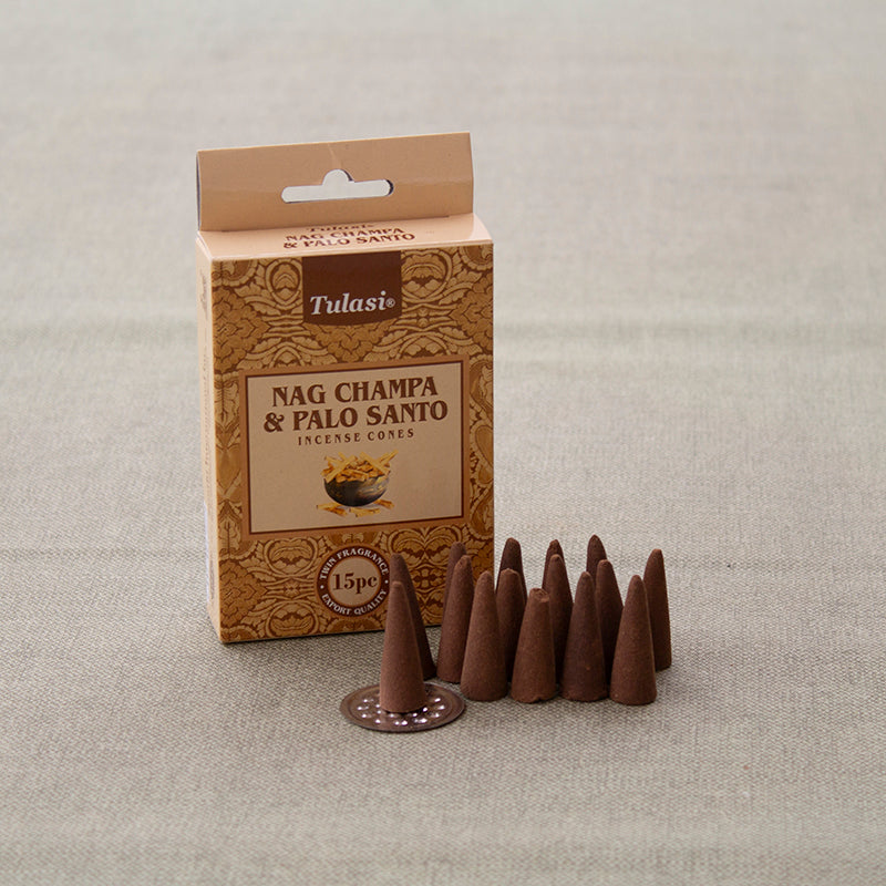Incienso en cono Nag Champa y Palo Santo para protección y purificación