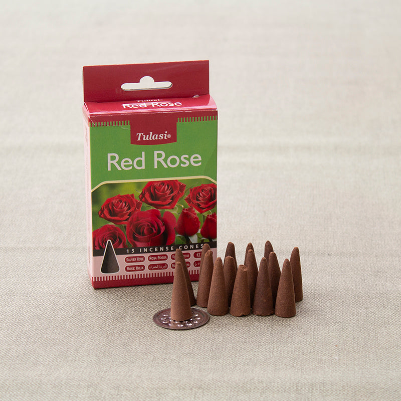 Incienso en cono rosa roja para amor y pasión
