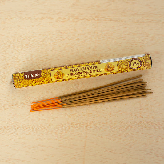 Incienso Tulasi Nag Champa Frankincense y Mirra 15G hexagonal