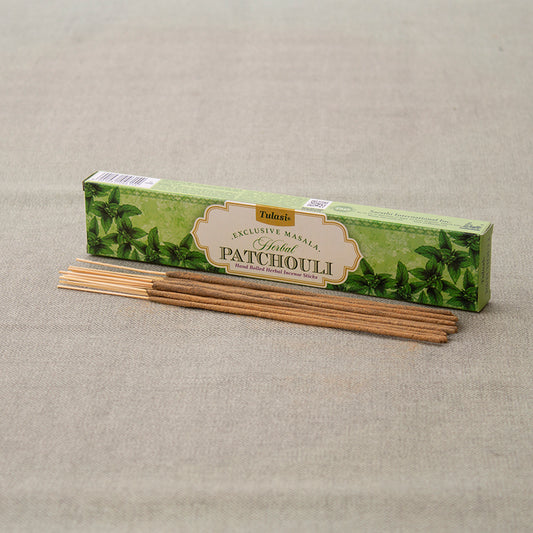 Incienso Patchouli Masala Tulasi 15G en caja de presentación