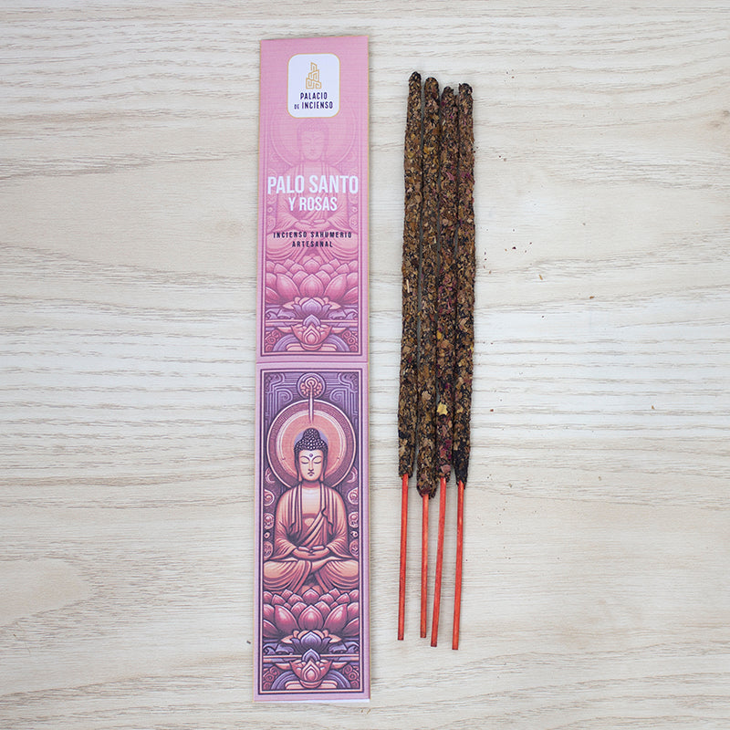 Varitas gruesas de incienso artesanal Palo Santo y Rosas hechas a mano, aroma purificador y floral, venta mayorista